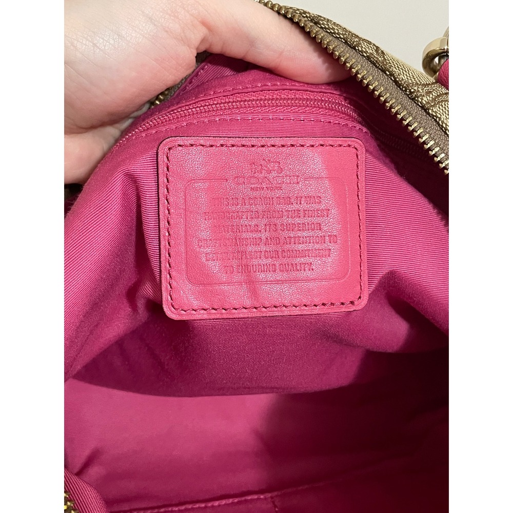 Coach Kelsey Signature Logo Canvas Leather F36625 Large Satchel Pink Khaki - Picture 13 of 14